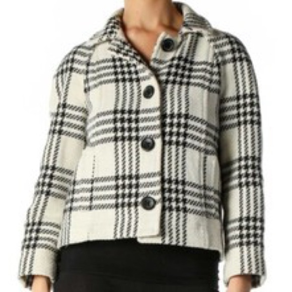 Vintage 06 GAP Y2K Black White Houndstooth Wool Blazer Classic Plaid Size S